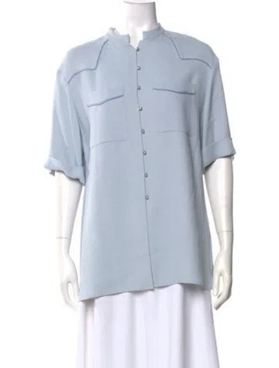 Pre-owned St John Short Sleeve Button-up Top W/ Tags In Blue