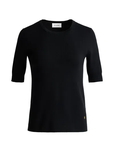 St John Short Sleeve Cotton T-shirt In Black