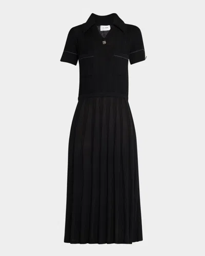 St John Short-sleeve Merino Knit Midi Polo Dress In Black/carbon