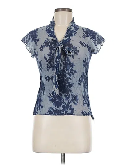 Pre-owned St John Short Sleeve Silk Top Blue Tie Neck Tops