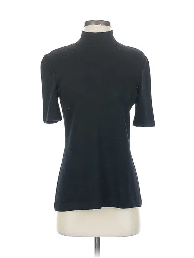Pre-owned St John Short Sleeve Top Black Solid Pattern Mock Neckline Tops