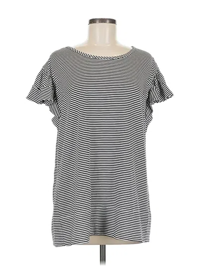 Pre-owned St John Short Sleeve Top Black Stripes Pattern Boatneck Tops