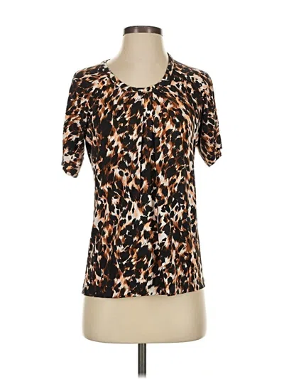 Pre-owned St John Short Sleeve Top Brown Animal Print Pattern Scoop Neck Tops