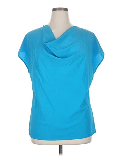 Pre-owned St John Short Sleeve Top Teal Cowl Neck Tops In Blue