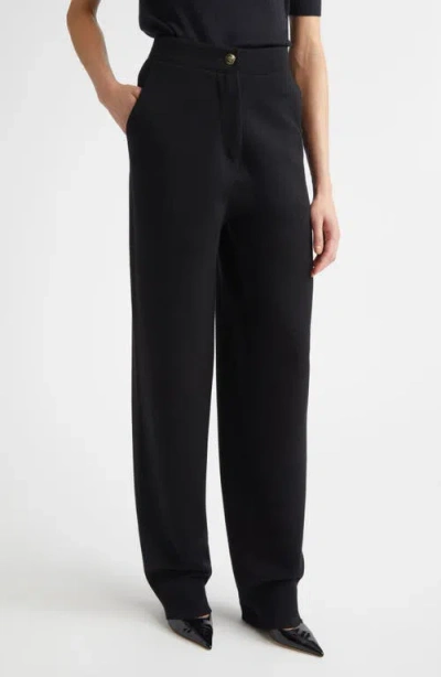 St John St. John Signature Double Face High Waist Wool Blend Milano Stitch Pants In Black