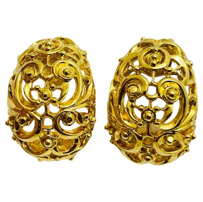 Pre-owned St John Signed Vintage Gold Designer Runway Clip On Earrings In Multi