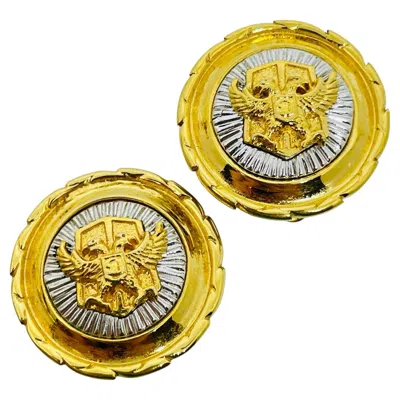 Pre-owned St John St. John Signed Vintage Gold Silver Tone Eagle Designer Clip On Earrings In Multi