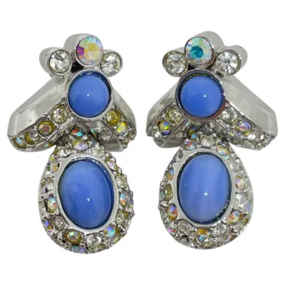 Pre-owned St John St. John Signed Vintage Silver Logo Glass Cabs Rhinestone Designer Drop Earrings In Multi