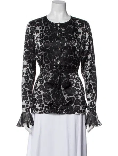 Pre-owned St John Silk Animal Print Blouse In Black