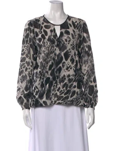 Pre-owned St John Silk Animal Print Blouse In Black