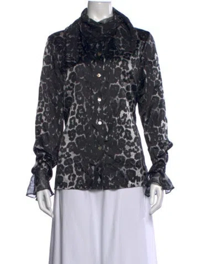 Pre-owned St John Silk Animal Print Blouse In Black