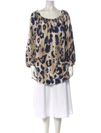 Pre-owned St John Silk Animal Print Blouse In Brown
