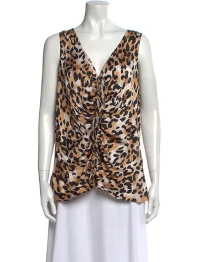 Pre-owned St John Silk Animal Print Blouse In Brown