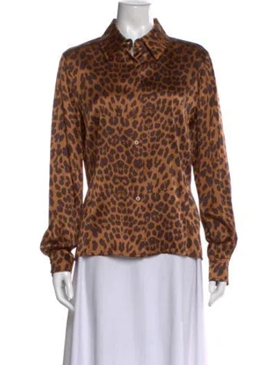 Pre-owned St John Silk Animal Print Blouse In Brown