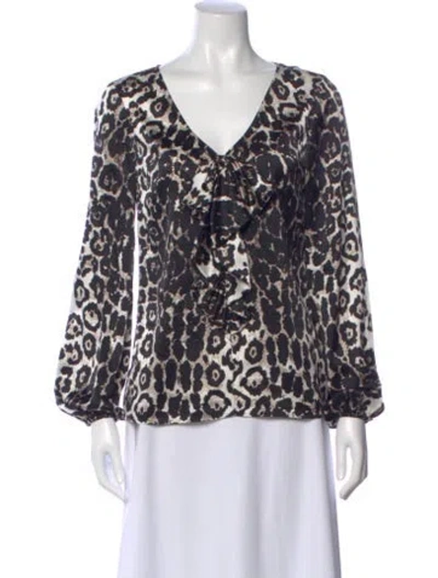 Pre-owned St John Silk Animal Print Blouse In Gray