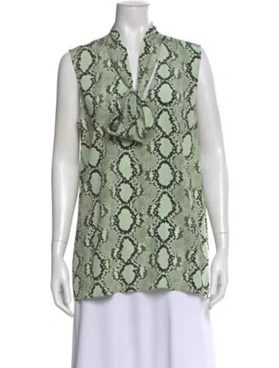 Pre-owned St John Silk Animal Print Blouse In Green