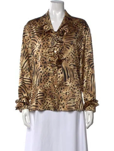 Pre-owned St John Silk Animal Print Blouse In Multicolor