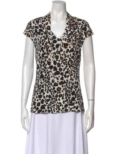 Pre-owned St John Silk Animal Print Blouse In Neutral