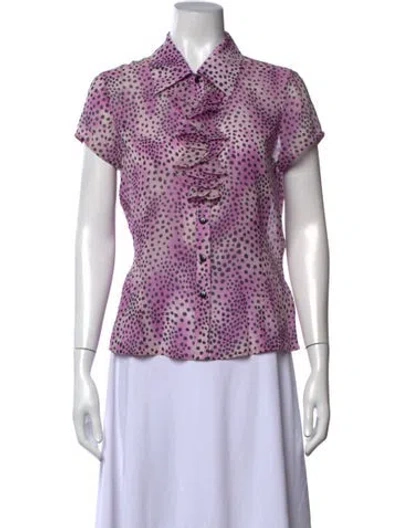 Pre-owned St John Silk Animal Print Blouse In Purple
