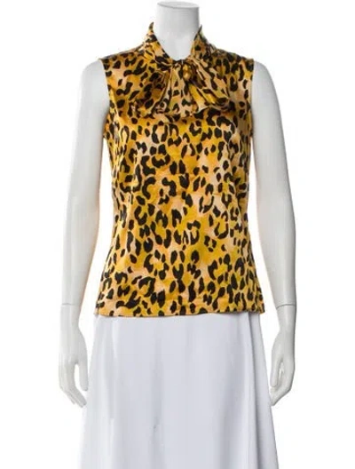 Pre-owned St John Silk Animal Print Blouse In Yellow