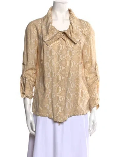 Pre-owned St John Silk Animal Print Button-up Top In Neutral