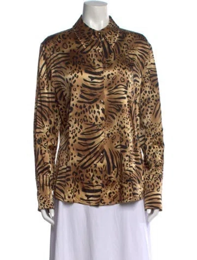 Pre-owned St John Silk Animal Print Button-up Top In Neutral