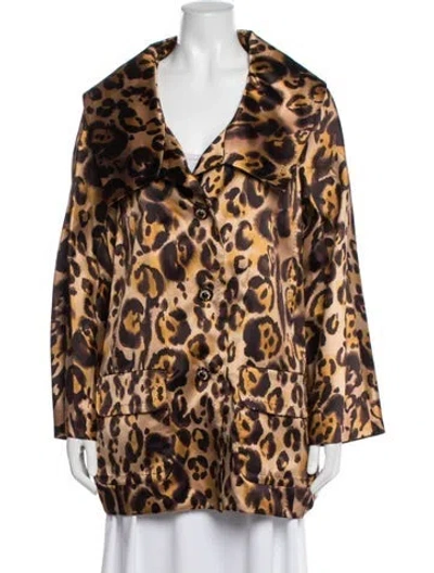 Pre-owned St John Silk Animal Print Coat In Brown