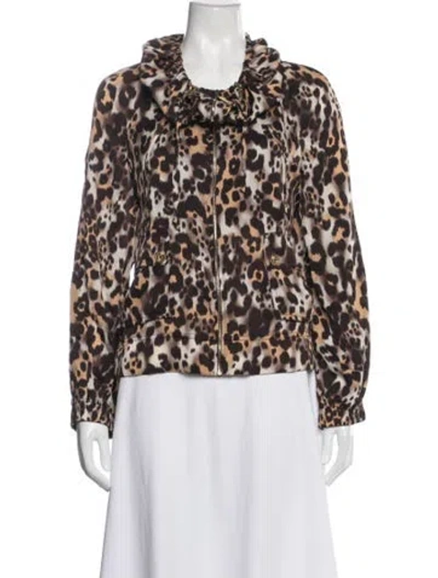 Pre-owned St John Silk Animal Print Jacket In Brown