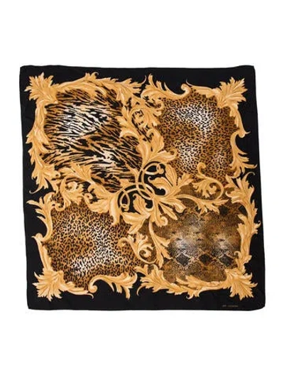 Pre-owned St John Silk Animal Print Scarf In Black