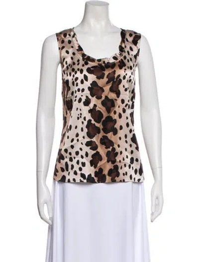 Pre-owned St John Silk Animal Print Top In Brown