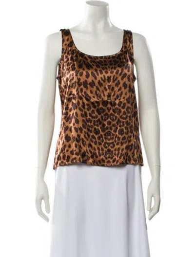 Pre-owned St John Silk Animal Print Top In Brown