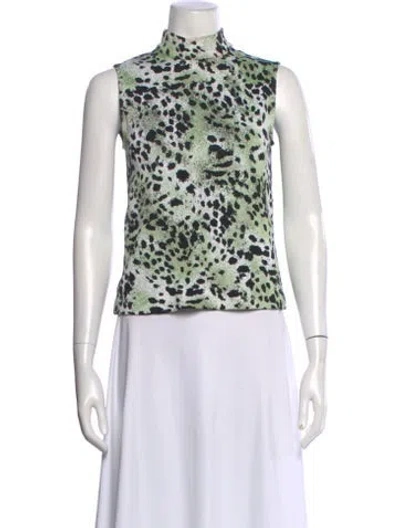 Pre-owned St John Silk Animal Print Top In Green