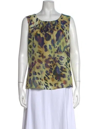 Pre-owned St John Silk Animal Print Top In Green
