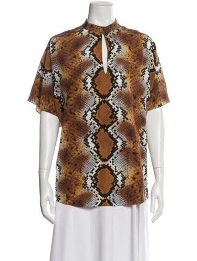 Pre-owned St John Silk Animal Print Top In Neutral