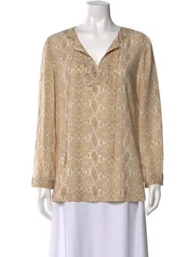 Pre-owned St John Silk Animal Print Top In Neutral