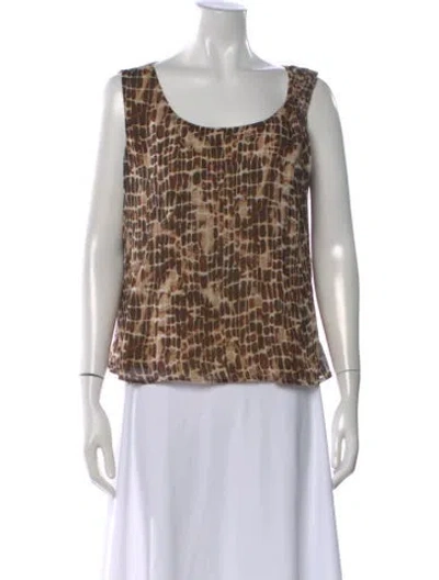 Pre-owned St John Silk Animal Print Top W/ Tags In Brown