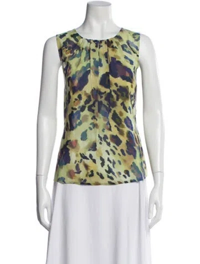 Pre-owned St John Silk Animal Print Top W/ Tags In Yellow
