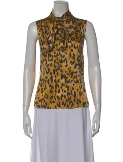 Pre-owned St John Silk Animal Print Top In Yellow