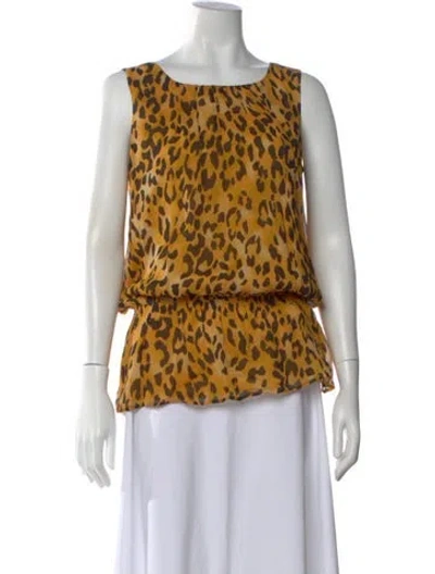 Pre-owned St John Silk Animal Print Top In Yellow