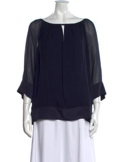 Pre-owned St John Silk Bateau Neckline Blouse In Blue