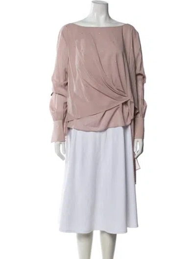 Pre-owned St John Silk Bateau Neckline Blouse In Pink