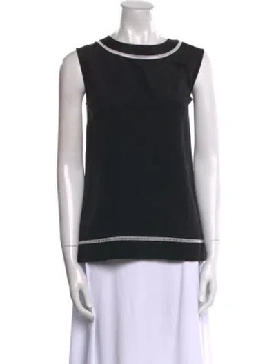 Pre-owned St John Silk Bateau Neckline Top In Black