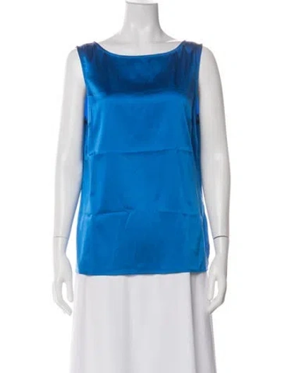 Pre-owned St John Silk Bateau Neckline Top In Blue