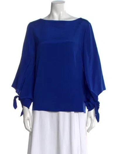 Pre-owned St John Silk Bateau Neckline Top In Blue