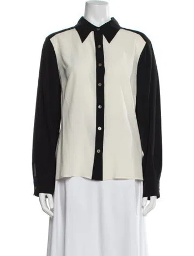 Pre-owned St John Silk Colorblock Pattern Blouse In Black/neutrals