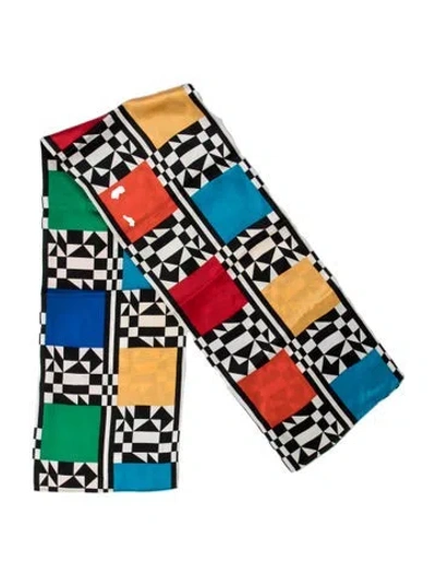 Pre-owned St John Silk Colorblock Pattern Scarf In Blue