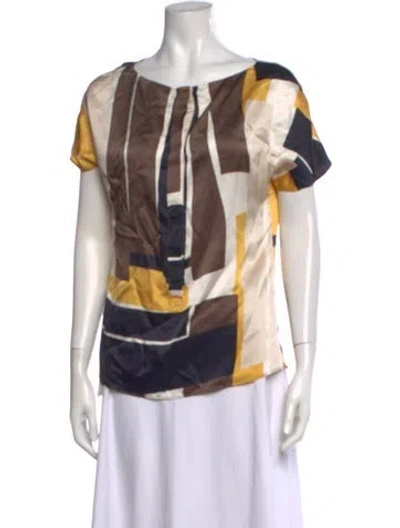Pre-owned St John Silk Colorblock Pattern Top In Neutral