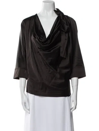 Pre-owned St John Silk Cowl Neck Blouse In Black