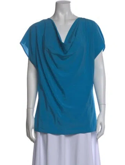 Pre-owned St John Silk Cowl Neck Blouse In Blue