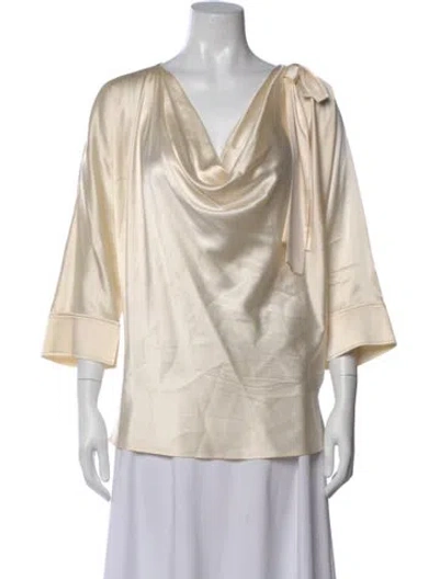 Pre-owned St John Silk Cowl Neck Blouse In Neutral